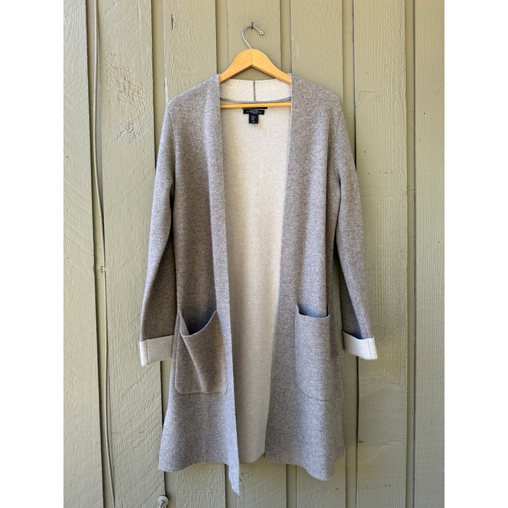 Tahari Luxe Cashmere Duster Cardigan Womens Medium Long Open Front Sweater